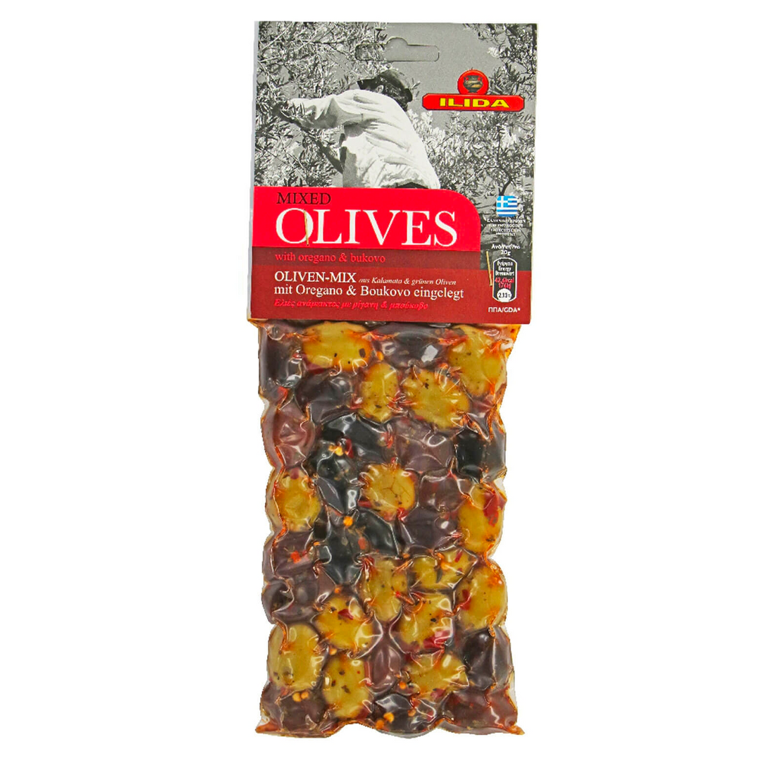 Oliviers & Co Mix d'olives vertes et noires au oregano et piment 150 gr